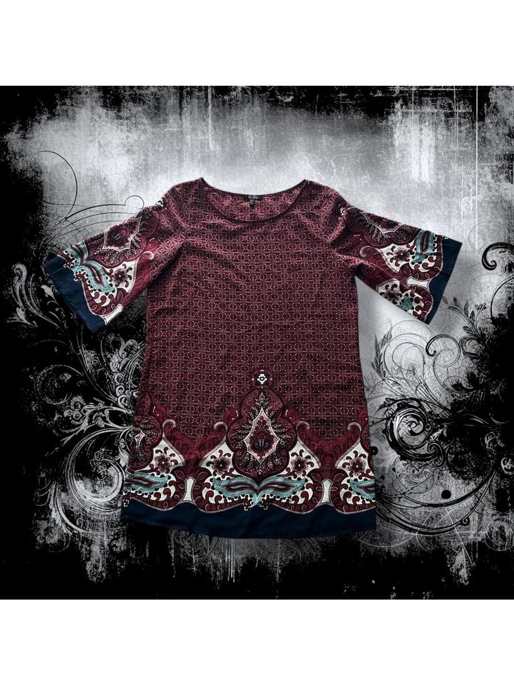intricate tapestry paisley medallion print muted maroon top